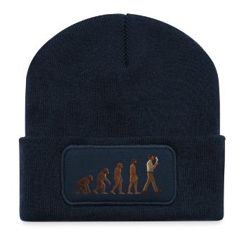 Evolutionsreise: Von Affe zu kaffeetrinkenden Mann - Recycelte Patch Beanie - French Navy - Vorne