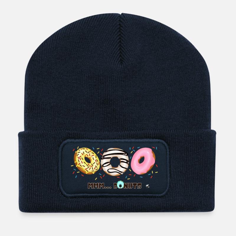 Glazed Donuts with Sprinkles Illustration - Recycled Patch Beanie - french navy