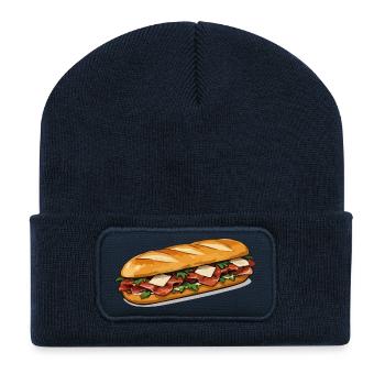 Knuspriger HotDog Comicstil - Recycelte Patch Beanie - French Navy - Vorne