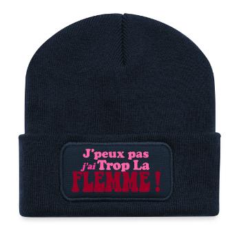 J'ai Trop La Flemme Retro Rose - Beanie recyclé à patch - bleu marine - Devant