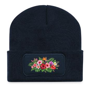 Tropical Blossoms Pattern - Recycled Patch Beanie - french navy - Front