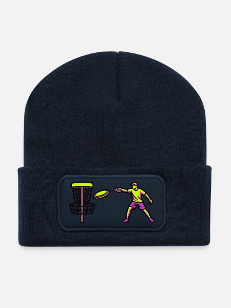 Discgolf Spieler Wurf Grafik - Recycelte Patch Beanie - French Navy