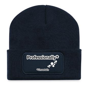 Professionally Uncertain – Büro Humor - Recycelte Patch Beanie - French Navy - Vorne