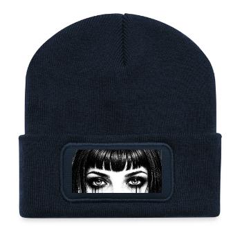 Black and White Eyes Teardrop Design - Recycled Patch Beanie - french navy - Front