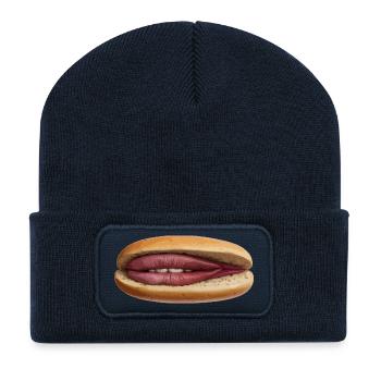 Lip Hot Dog Surrealismus - Recycelte Patch Beanie - French Navy - Vorne