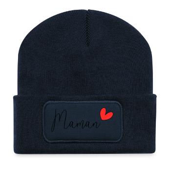 MAMAN. FÊTE DES MÈRES. BONNE FÊTE MAMAN. JE T'AIME - Beanie recyclé à patch - bleu marine - Devant