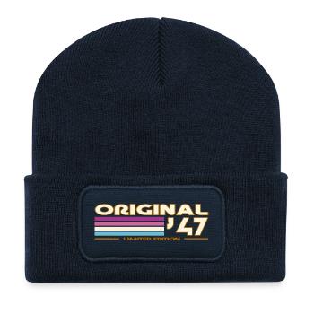 Original47 Retro Edition Streifen - Recycelte Patch Beanie - French Navy - Vorne