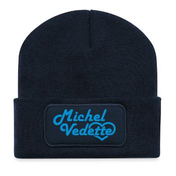 Logo Michel Vedette bleu cyan - Beanie recyclé à patch - bleu marine - Devant