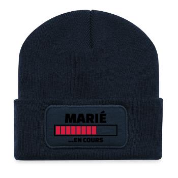 marié en cours - Beanie recyclé à patch - bleu marine - Devant