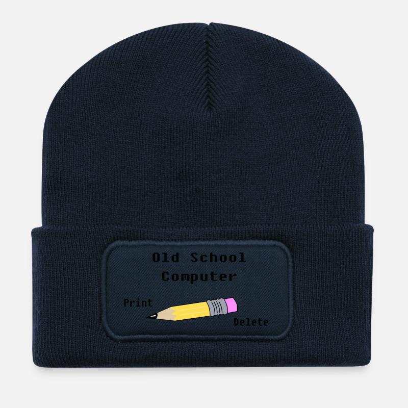 Old School Computer - Beanie recyclé à patch - bleu marine
