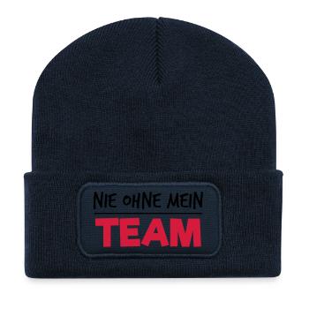 Nie ohne mein Team - Recycelte Patch Beanie - French Navy - Vorne