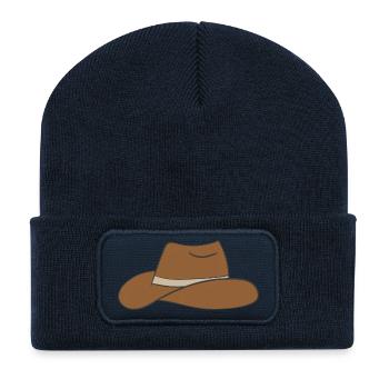 chapeau de cowboy - Beanie recyclé à patch - bleu marine - Devant