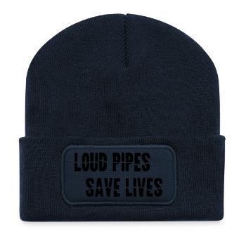 Motorcycle LOUD PIPES SAVE LIVES Gift - Recycled Patch Beanie - french navy - Front