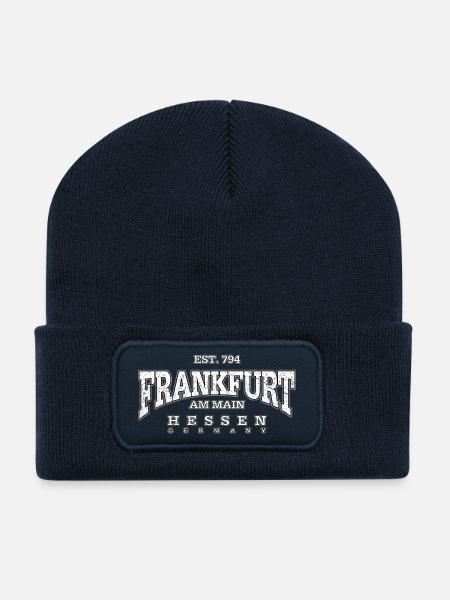 Frankfurt am Main (white oldstyle) - Recycelte Patch Beanie - French Navy