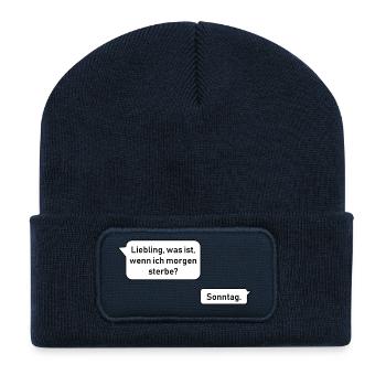 Lustiger Spruch Mann & Frau - Recycelte Patch Beanie - French Navy - Vorne