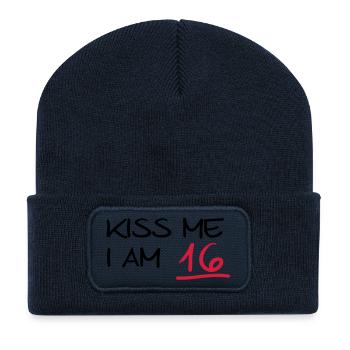 kiss me i am 16 birthday (de) - Recycelte Patch Beanie - French Navy - Vorne