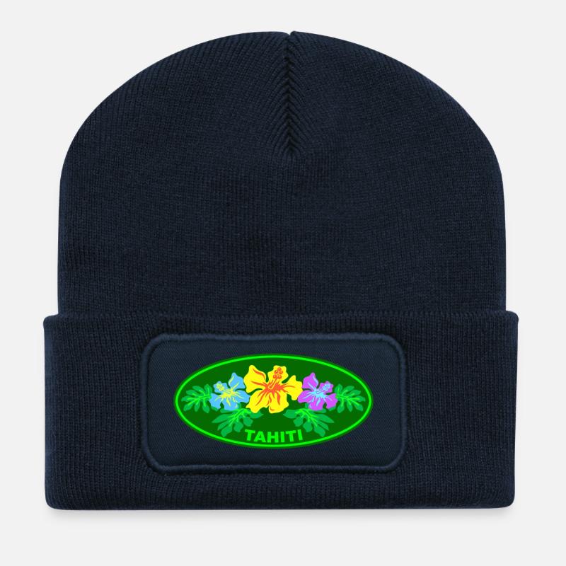 tahiti Hibiskus - Recycelte Patch Beanie - French Navy