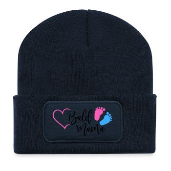 Bald Mama Baby Schwangerschaft Geburt Herz Mutter - Recycelte Patch Beanie - French Navy - Vorne