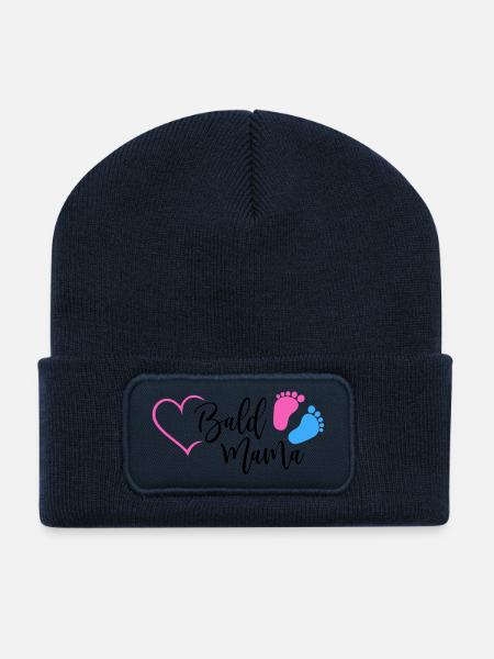 Bald Mama Baby Schwangerschaft Geburt Herz Mutter - Recycelte Patch Beanie - French Navy