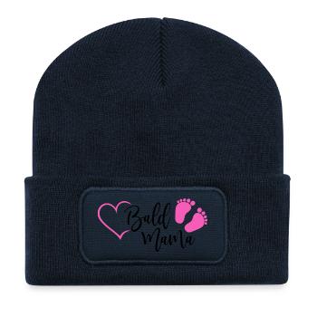 Bientôt Maman Bébé Grossesse Naissance Coeur Fille - Beanie recyclé à patch - bleu marine - Devant