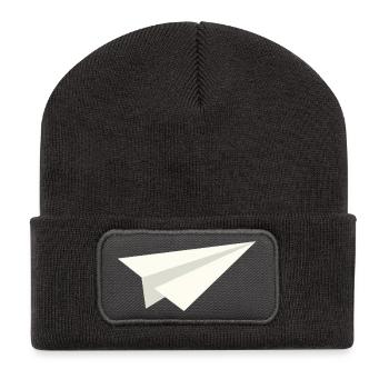Classique d'avion de papier - Beanie recyclé à patch - charbon - Devant