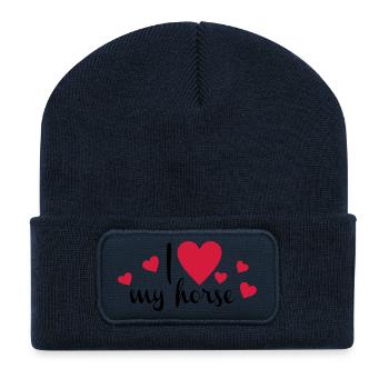 cheval - Beanie recyclé à patch - bleu marine - Devant