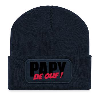 Papy de ouf ! - Beanie recyclé à patch - bleu marine - Devant