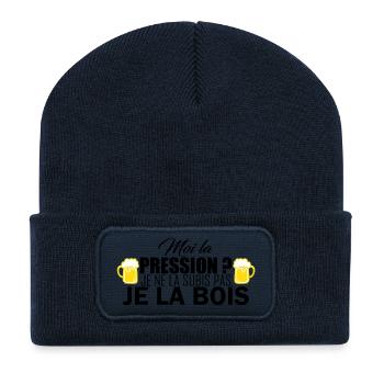 moi la pression - Beanie recyclé à patch - bleu marine - Devant