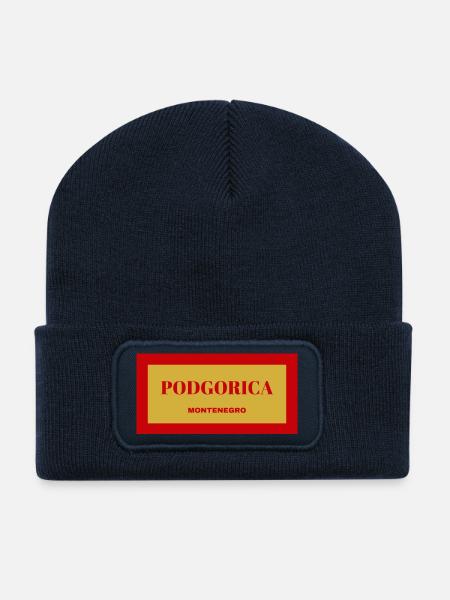 Podgorica City in Montenegro Flag Colors - Recycled Patch Beanie - french navy