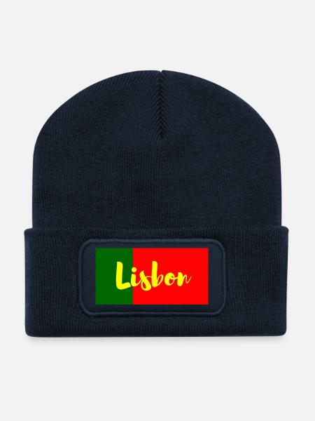 Ville de Lisbonne aux couleurs du drapeau portugais - Beanie recyclé à patch - bleu marine