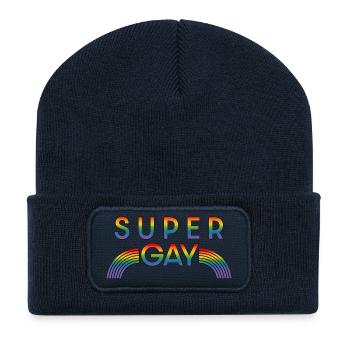 Rainbow super gay LGBT lgbtqi queer - Recycled Patch Beanie - french navy - Front