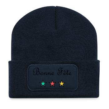 BONNE FÊTE. FÊTE DES MÈRES. FÊTE DES PÈRES. FÊTE - Beanie recyclé à patch - bleu marine - Devant