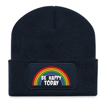 Regenbogen be happy today white - Recycelte Patch Beanie - French Navy - Vorne