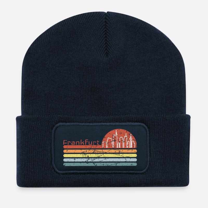 Frankfurt Retro Style Skyline Vintage Motiv - Recycelte Patch Beanie - French Navy