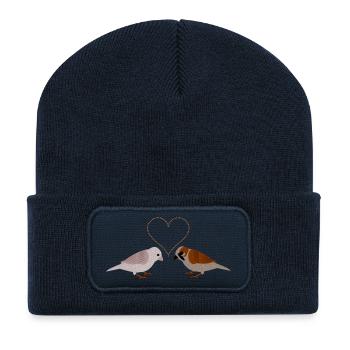 Winter Sparrows and Seeds heart - Recycled Patch Beanie - french navy - Front