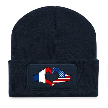 France USA Forme de coeur avec les mains - Beanie recyclé à patch - bleu marine - Devant