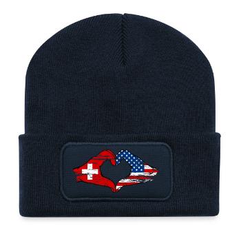 Switzerland USA heart shape with hands used - Recycled Patch Beanie - french navy - Front