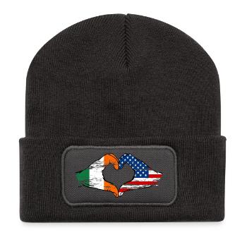 Irlande USA forme de coeur avec les mains utilisées - Beanie recyclé à patch - charbon - Devant