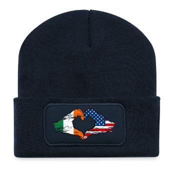 Irland USA Herzform mit Hände used - Recycelte Patch Beanie - French Navy - Vorne
