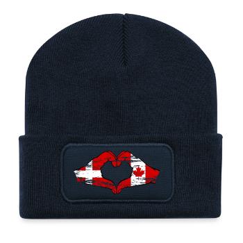 Danemark Canada forme de coeur avec les mains utilisées - Beanie recyclé à patch - bleu marine - Devant