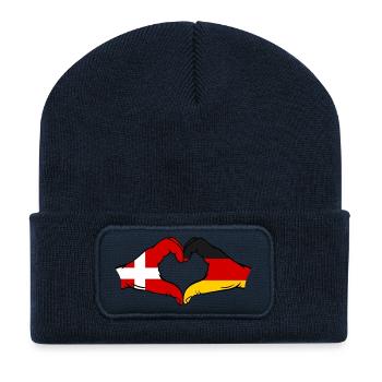 Denmark Germany Heart Shape with Hands - Recycled Patch Beanie - french navy - Front