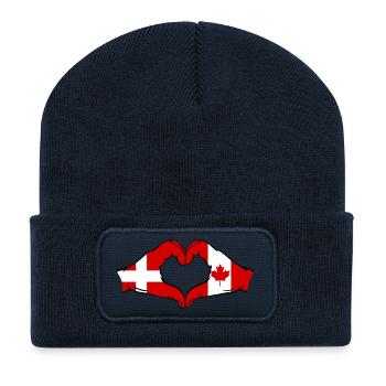Denmark Canada Heart Shape with Hands - Recycled Patch Beanie - french navy - Front