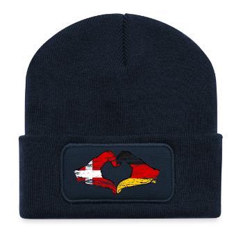 Danemark Allemagne forme de coeur avec les mains utilisées - Beanie recyclé à patch - bleu marine - Devant