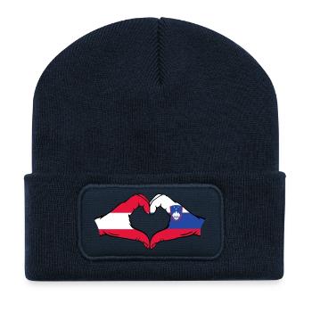 Austria Slovenia Flag Hands Heart Shape - Recycled Patch Beanie - french navy - Front
