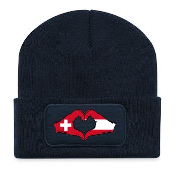 Suisse Autriche Drapeau Aiguilles Forme Coeur - Beanie recyclé à patch - bleu marine - Devant