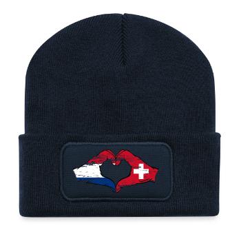 Holland Switzerland Flag Hands Heart Shape Used - Recycled Patch Beanie - french navy - Front