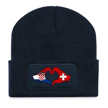 Croatia Switzerland Flag Hands Heart Shape Used - Recycled Patch Beanie - french navy - Front