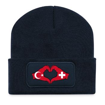 Turquie Suisse Drapeau Aiguilles Forme de coeur - Beanie recyclé à patch - bleu marine - Devant