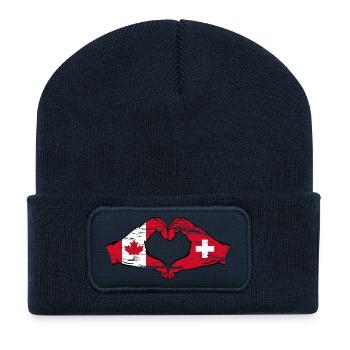 Canada Switzerland Flag Hands Heart Shape Used - Recycled Patch Beanie - french navy - Front
