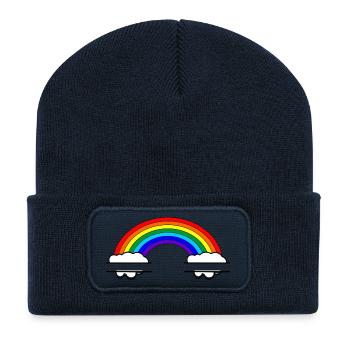 Rainbow with two name bubbles - Recycled Patch Beanie - french navy - Front